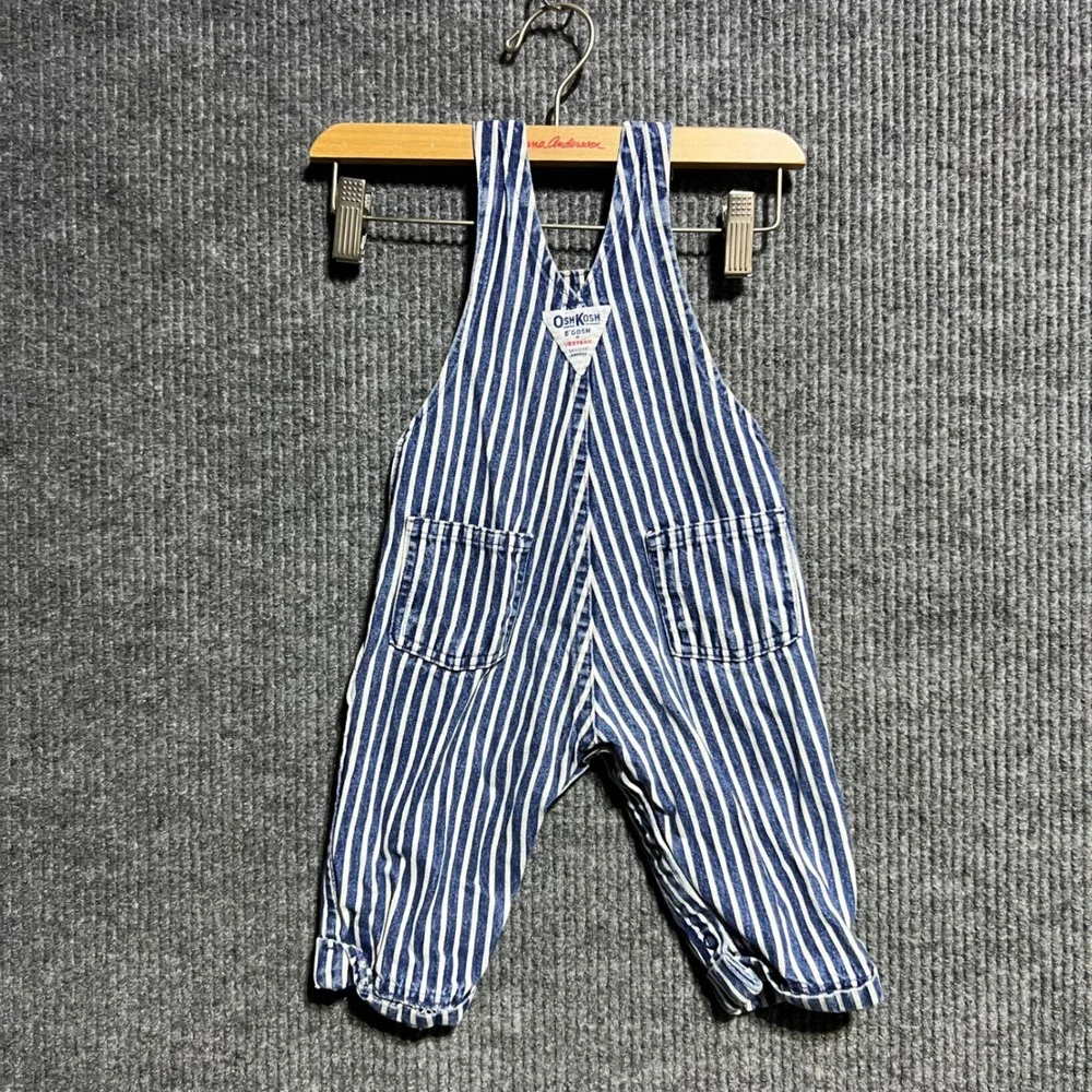 Vintage OshKosh Bgosh Overalls Kids 6/9 MO Blue Hickory Stripe Denim USA Made